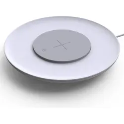 kalb | QI-Tischladegerät UFO, Drahtloses Laden, Dimmbare Ambientebeleuchtung, 183x183x23mm, Weiß - Qi- - Weiß