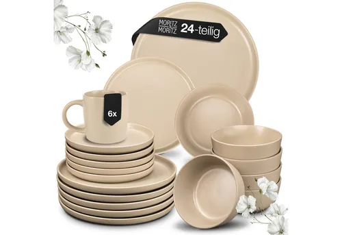 Moritz & Moritz Kombiservice NORDIC 24tlg Geschirrset Taupe mit Tassen (24-tlg), 6 Personen, Steinzeug, Spülmaschinengeeignet