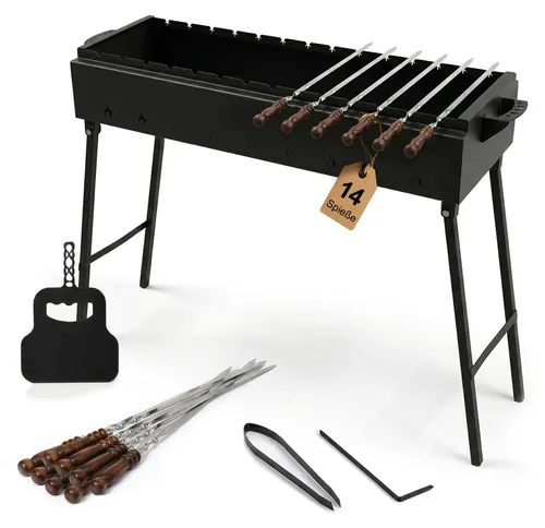 Klappbarer Schaschlikgrill aus Stahl mit 14 Edelstahlspießen