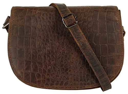 Umhängetasche CLUTY, Damen, Leder mit Reptilienprägung - Trendige Umhängetasche aus 100% Rindleder mit Kroko-Prägung, ideal für Stadtbummel und Freizeit. Mit mehreren Fächern und verstellbarem Schultergurt für optimalen Komfort.