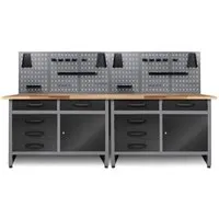 Ondis24 Werkstatt Set Holger 240 cm – 2 Werkbänke & 6 Lochwände