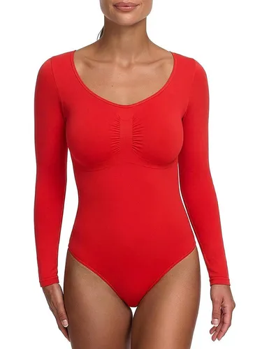 cfab (creamy fabrics) Miederbody Bodysuit Sculpting Shapewear Longsleeve mit Slip-Fire Red-XL (1-tlg) Figurformend