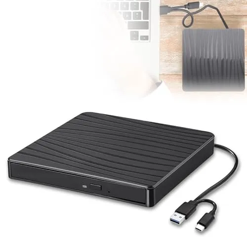 Aicharynic Externes DVD Laufwerk, USB 3.0 und Typ-C tragbare CD +/-RW ROM für Laptop PC Desktop, Burner Reader Kompatibel mit Windows XP / 2003 / Vista /7/8/10/11 Linux Betriebssystemen