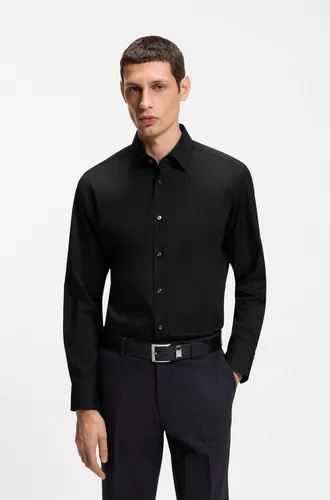 BOSS Herren H-JOE-C1-214 Regular-Fit Hemd Schwarz001 - Elastisches Baumwoll-Popeline Hemd mit bügelleichtem Finish für einen gepflegten Look. Ideal für den täglichen Einsatz und perfekt kombinierbar mit Anzügen.