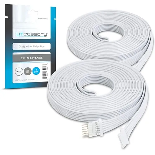 Litcessory Verlängerungskabel für Philips Hue Lightstrip Plus (3m, 2 Stück, Weiß
