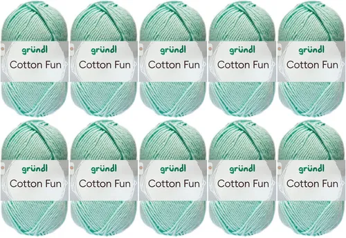Gründl Wolle Cotton Fun - 100% Baumwolle für kreative Projekte - 10 Knäuel 50 g - Mint - VIELSEITIGES STRICK- UND HÄKELGARN: Gründl Cotton Fun aus 100% OEKO-TEX zertifizierter Baumwolle ist hautfreundlich und strapazierfähig. Perfekt für Projekte wie Amigurumi, Mode und Homedeko. Pflegeleicht und langlebig!