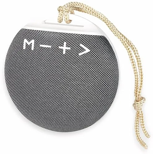 LogiLink SP0055 - runder, kompakter + kabelloser Lautsprecher mit USB und Micro-SD Eingang, FM Radio Tuner und An-/Aus Knopf, weiß/grau