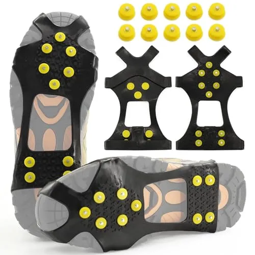 Spikes für Schuhe, Steigeisen mit 10 Spikes, Anti Rutsch Schuhspikes, Schneeketten für Schuhe, für Winter Outdoor-Sport und Bergsteigen (L: 40–44)