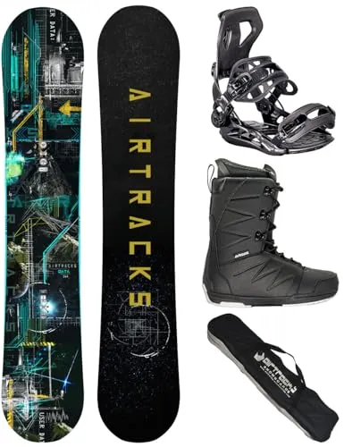 Airtracks Herren Snowboard Set Board Data Wide Freestyle Freeride 155 - Softbindung Master - Softboots Star Black 42 - SB Bag
