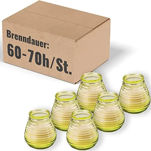 Mank GmbH Glaswindlicht Flairlights Windlichter Kerzen im Glas Ø 95 mm x H 100 mm Lange Brenndauer ca. 60-70 Stunden 6 Stück (Gelb)