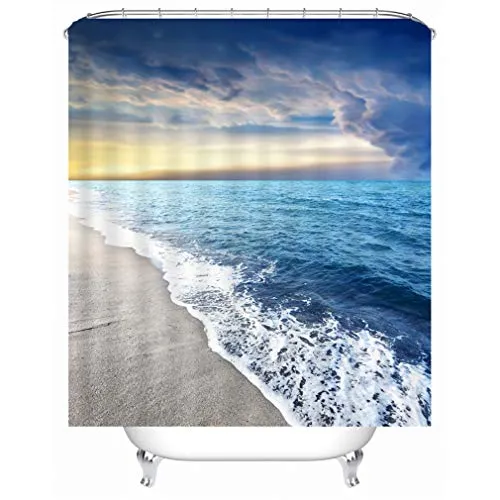 Xlabor Strand Motiv Duschvorhang Wasserdicht Stoff Anti-Schimmel inkl. 12 Duschvorhangringe Waschbar Badewannevorhang 180x200cm Muster-C