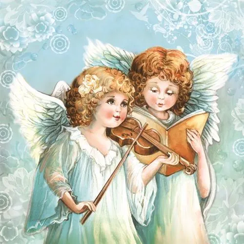 Servietten Engel Two Angels Musik Weihnachen Winter Tischdeko 33x33cm 20