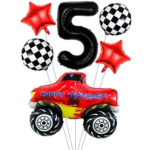 Liitata Rennwagen Luftballon Set Rennauto 5. Kinder Geburtstag Deko Zahl 5 Folienballon Schwarz Großes Rennwagen Luftballons Zielflagge Ballon Stern Ballon für Junge Geburtstag Party Motto Party Deko