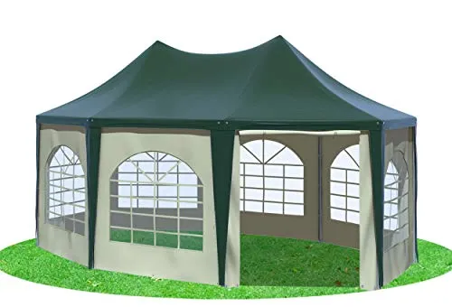Stabilezelte Gartenpavillon 4x5,5m mit Seitenteilen Arabica Pagodenzelt 8-eck PVC GRÜN BEIGE