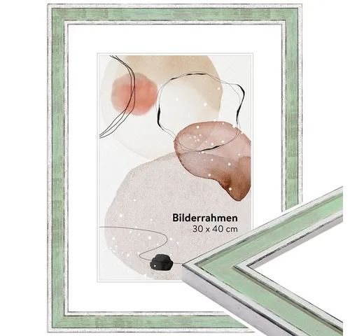 WANDStyle Bilderrahmen H460, Hellgrün - Einzelrahmen aus Massivholz im angesagten Vintage-Stil, ideal für Pastell-Liebhaber und Shabby-Chic-Fans, handgefertigt in Deutschland.