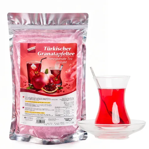 Lezzo Granatapfeltee Pulver 1 kg - Köstliches Instantgetränk - Tee - Fruchtig-säuerlicher Granatapfelgeschmack, ideal als heißes oder kaltes Getränk, einfach zuzubereiten und erfrischend zu jeder Jahreszeit.