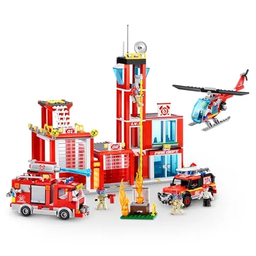 MAX Adventure Spielset Feuerwache (976 Teile) Bausteine Spielzeug für Kinder ab 5 Jahren Fahrzeuge Auspacken Entdecken