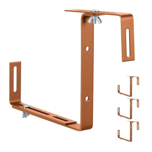 Relaxdays Blumenkastenhalter, 4er Set, verstellbar, ohne Bohren, Hellbraun | Metall, Balkonkastenhalter für Geländer