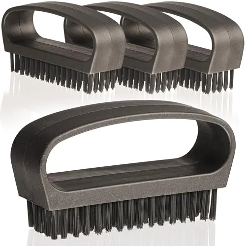 Hausfelder Handbürste Nagelbürste mit Griff - Fingerbürste hart - Fingernagelbürste Handwaschbürste 4er Set, Schwarz Anthrazit matt