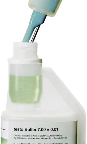 Testo Reagenz pH-Wert 1St. - pH Pufferlösung 7,00 in 250 ml Dosierflasche, ideal für präzise Messungen in Lebensmittelbereichen mit Testo pH-Messgeräten.