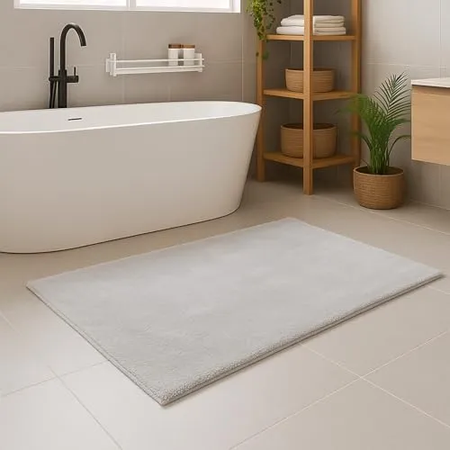 carpet city Badezimmer-Teppich Waschbar Grau 50x90 cm - Weicher Badvorleger Einfarbig rutschfest - Duschvorleger, Badematte Soft-Touch Haptik