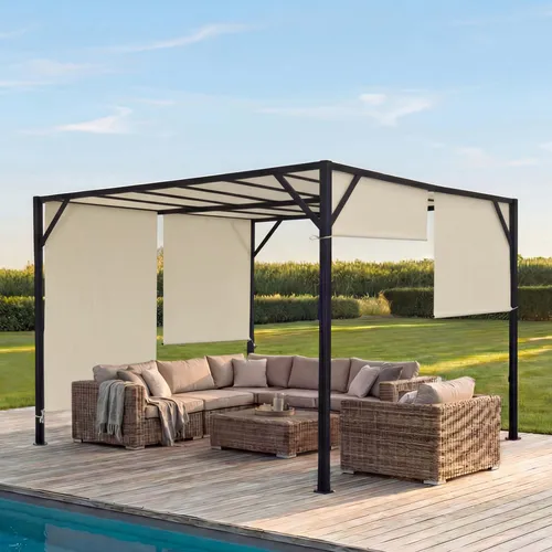 Pergola Beja, Garten Pavillon mit Schiebedach 4x4m - Pavillons - Stabiles 6cm-Stahl-Gestell, ideal für schattige Momente und Outdoor-Events, ausgezeichnet für soziale Verantwortung.