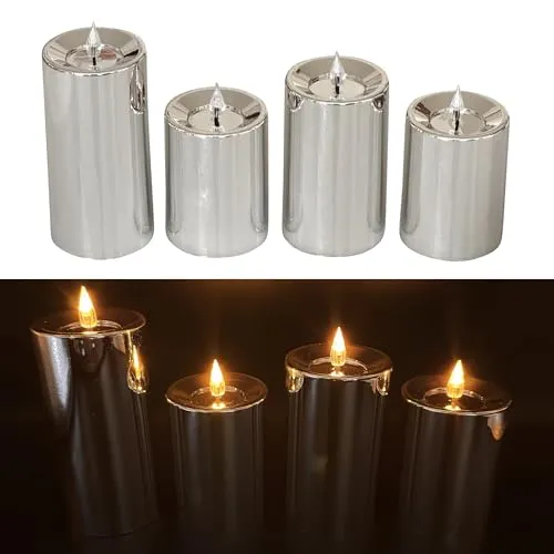 Online Fuchs 4 LED Kerzen Set mit Timer in silber von Online Fuchs
