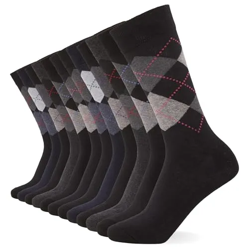 FM London Herren (12er-pack) Smart Mens Socken, Schwarz (Argyle), 39-46 EU
