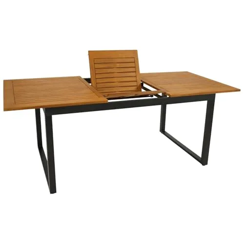 DEGAMO RIVELLO Ausziehtisch 150/200x90cm - Esstisch RIVELLO ausziehbar für bis zu 10 Personen, pulverbeschichtetes Aluminium in anthrazit und geölte Akazienholzplatte, FSC-zertifiziert für nachhaltigen Genuss im Freien.