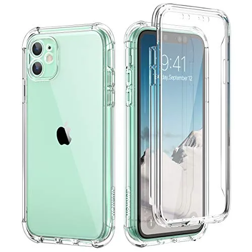 SURITCH Kompatibel mit iPhone 11 Hülle Transparent, 360 Grad Stoßfest Schutzhülle, Durchsichtig Handyhülle Hybrid Rundumschutz mit Displayschutz und Silikon TPU Bumper - Klar