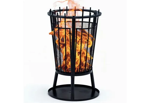 Feuerkorb mit Grill & Funkenschutz - Grill & Feuerkorb für Garten und Terrasse, ideal für Holzscheite und Grillkohle. Mit Bodenplatte zur Ascheauffangung, pulverbeschichtetes Eisen, Maße: Ø 40 x 61 cm.