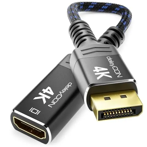 deleyCON DisplayPort auf HDMI Adapter (Für HDMI Monitor/TV/Beamer) - 1080P@60Hz / 1440P@60Hz / 4K@30Hz - Stecker auf Buchse - für DP Computer PC Grafikkarte - Schwarz