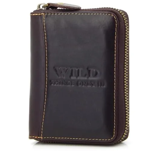 ekavale Echt Leder Geldbörse für Herren mit umlaufendem Reißverschluss - Männer Portmonee mit RFID-Schutz – Geldbeutel aus Leder (Braun Dunkel)