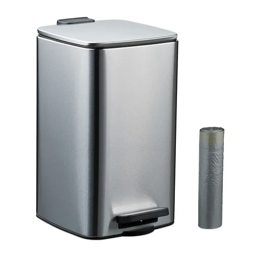 Relaxdays Kosmetikeimer 8 L mit Absenkautomatik - Haushaltszubehör: Hygienischer 8 L Bad Mülleimer aus Metall mit Softclose-Funktion und inkl. 20 Müllbeuteln für müheloses Entleeren.