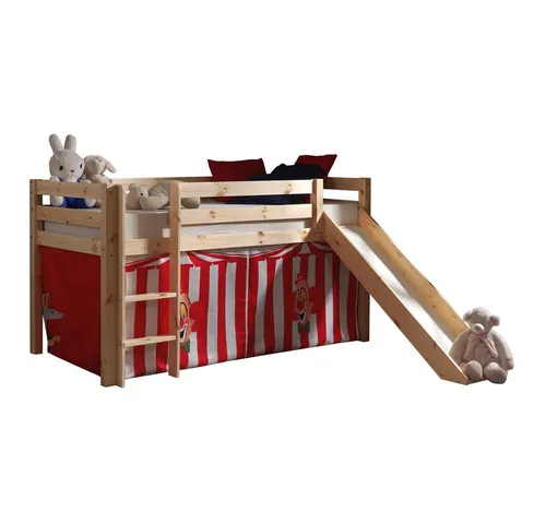 Hochbett mit Rutsche Pino - Spielbett für Kinderzimmer - Massivholz Kinderbett mit Rutsche, ideal für kreative Spielabenteuer im eigenen Zimmer. Liegefläche 90 x 200 cm, perfekt für Jungen und Mädchen.