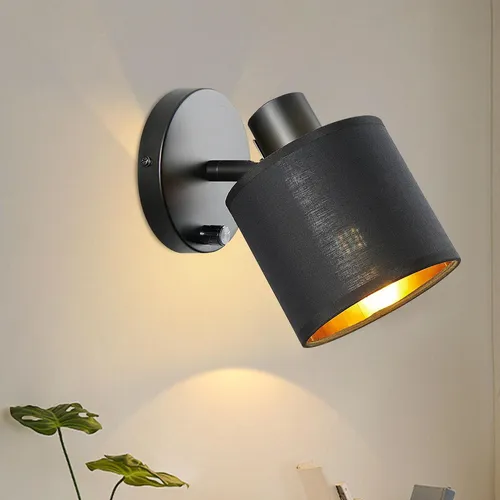Wandleuchte Innen Wandlampe E27 Fassung Dimmbar mit Schalter und LED Glühbirne für Schlafzimmer Wohnzimmer Flur, Schwarz