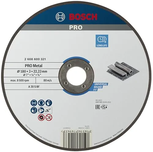 Bosch 1x PRO Metal Longlife Trennscheibe für große Winkelschleifer und 22,23‑mm-Bohrung (für Stahl, Ø 180 mm, Professional Zubehör Großer Winkelschleifer)