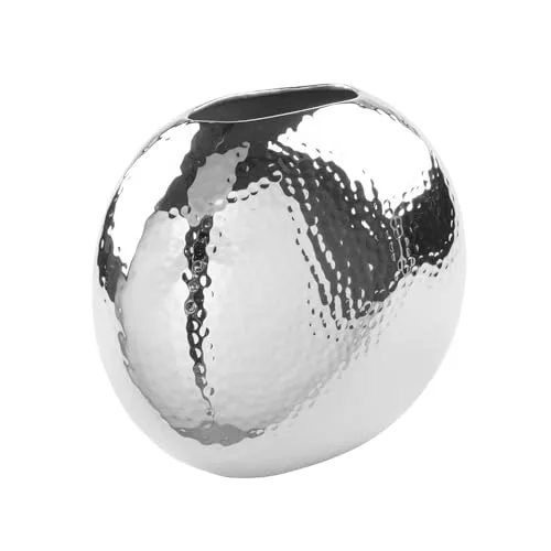 Fink Dekovase LUNA - Elegante silberfarbene Amphore - Vasen für stilvolle Akzente, handgefertigt aus Eisen mit gehämmerter Oberfläche, ideal für die geschmackvolle Dekoration Ihres Zuhauses.
