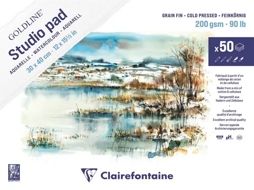 Aquarellblock Goldline Studio 30x40 cm - Schreibutensilien: 50 Blatt hochwertiges, leicht gekörntes Aquarellpapier (200g) für Aquarell-, Acryl- und Gouachemalerei, ideal für Studierende und Anfänger mit ausgezeichnetem Preis-Leistungs-Verhältnis.