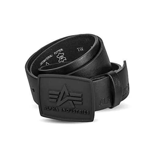 Alpha Industries Unisex All Black Belt Gürtel - Herren-Gürtel, strapazierfähig und größenverstellbar mit stilvoller Logo-Prägung auf der Gürtelschnalle.
