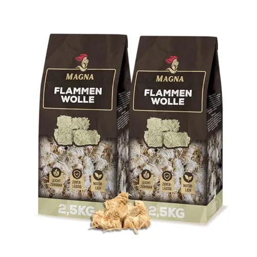 Magna Premium Flammenwolle - 350 Kaminanzünder, 100% natürlich - Einfache Anwendung für sicheres Entzünden von Brennmaterial. Ideal für Kamin, Grill und Holzöfen. Hergestellt aus Holzwolle und natürlichem Wachs – ohne Chemie!