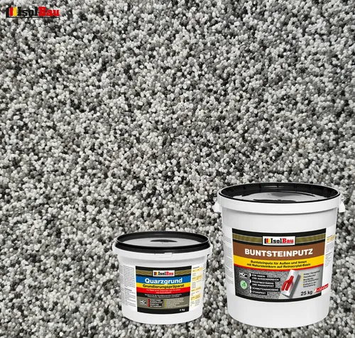 Buntsteinputz SET Mosaikputz BP20 (grau, weiss, schwarz) 25 kg + Quarzgrund 4 kg