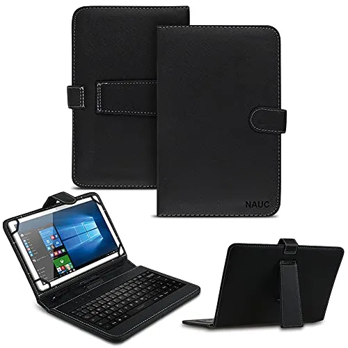 NAUC Keyboard Tasche kompatibel für Wortmann Terra Pad 1006 Tablet Schutzhülle QWERTZ Tastatur Hülle Kunstleder mit Standfunktion und Magnetverschluss Schwarz