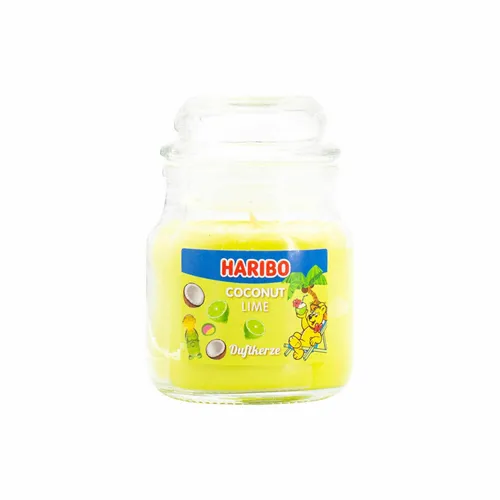 Haribo Duftkerze Coconut Lime Mini, Kerze im Glas, Kokos-Limette Duft, 85 g