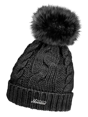 Neverless Strickmütze Damen Strickmütze mit Bommel Grobstrick Pudelmütze mit Fellbommel