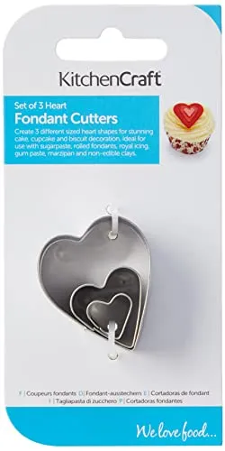 KitchenCraft Sweetly Does It Fondant-Ausstecher-Set Herz Formen aus Edelstahl [3-teilig]