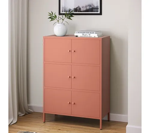 skølm Kommode Atriona - Terrakotta Metallschrank - Stylische Kommode im industriellen Design aus robustem Stahl, mit 3 geschlossenen Fächern und 2 festen Einlegeböden für optimale Stauraumnutzung.