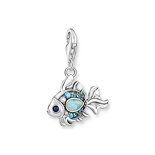 Thomas Sabo Charm-Anhänger Fisch mit Zirkonia - Maritimer Charm-Anhänger aus Sterling-Silber mit facettierten Schmucksteinen in Blautönen und einem weißen Opal, perfekt kombinierbar mit Charm Club Ketten und Armbändern.