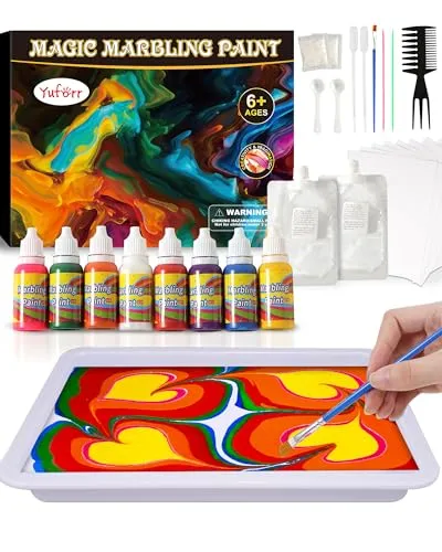 Yuforr Wasser-Marmorierfarbe für Kinder – Kreatives Malset für 6-12 Jahre - Malsets für Kinder: Entdecken Sie die Magie der Wasser-Marmorierung mit diesem kreativen Set, das alles für stundenlangen Spaß und einzigartige Kunstwerke bietet!