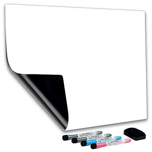 CUHIOY Magnetisches Whiteboard Kühlschrank Magnettafel 30 x 20 cm für Familie Menü Wochenplaner, Einkaufsliste, Memo Erinnerung Notiz,Kinder Graffiti abwischbar Magnet White Board,4 Markers 1Radierer